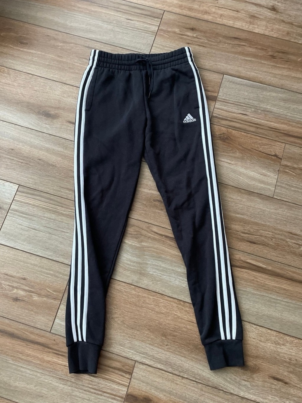 Women’s Adidas Black Track Pants with White Stripes XS
